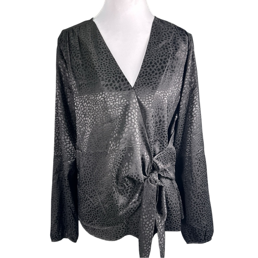White House Black Market Black Patterned Blouse‎ M